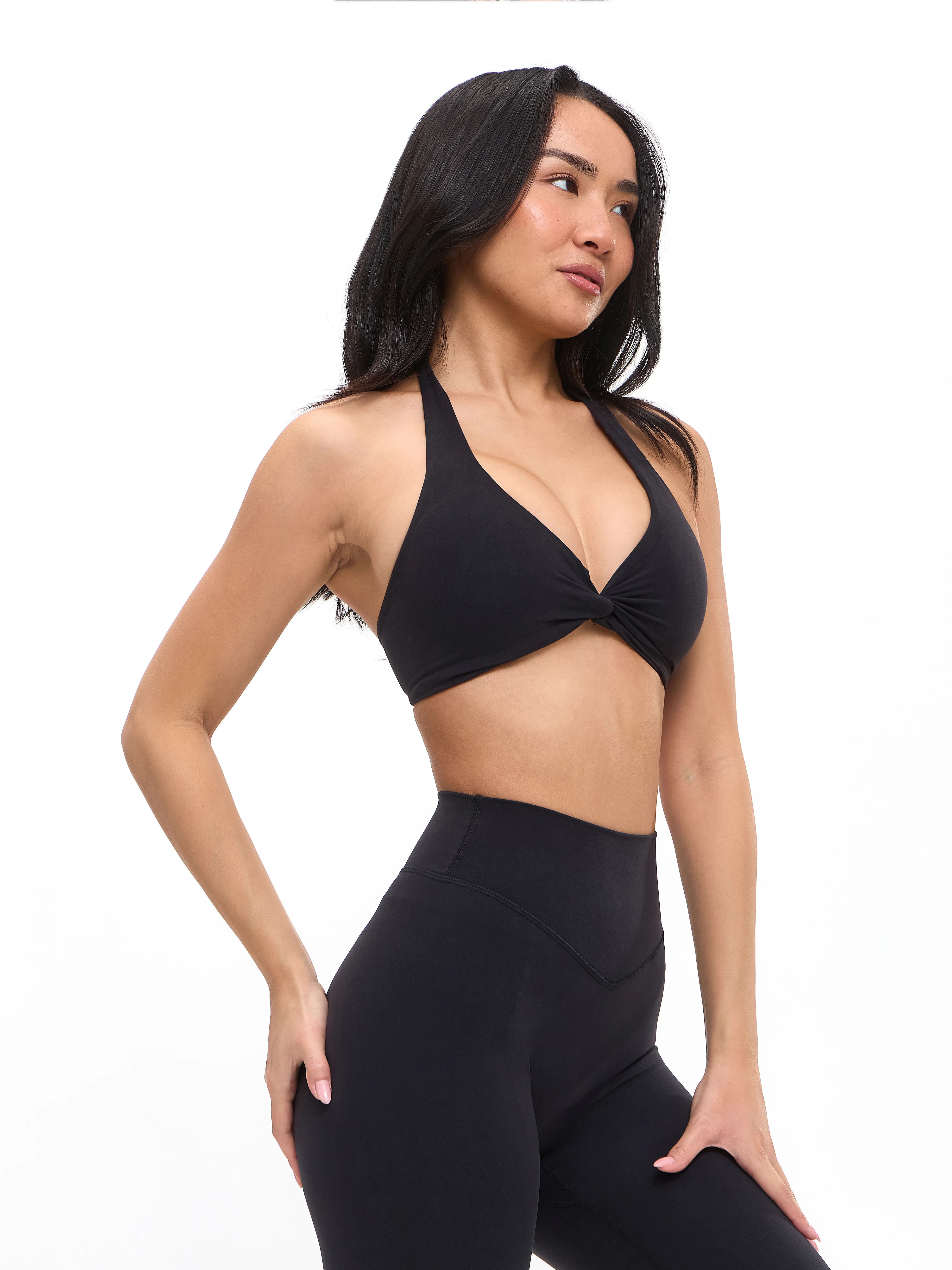Poshknit Twist Halter Sports Bra - Onyx Black - Image 5
